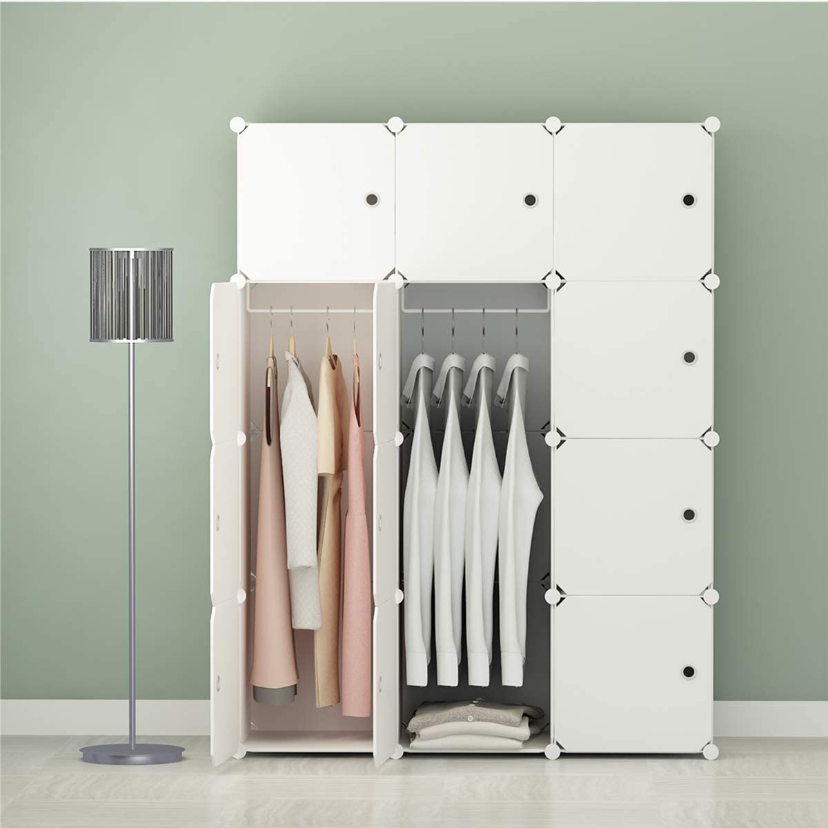 Aeitc 便携式衣柜壁橱 14"x18" Depth Cube Storage，卧室衣橱，带门储物收纳盒，12 个立方体，白色
