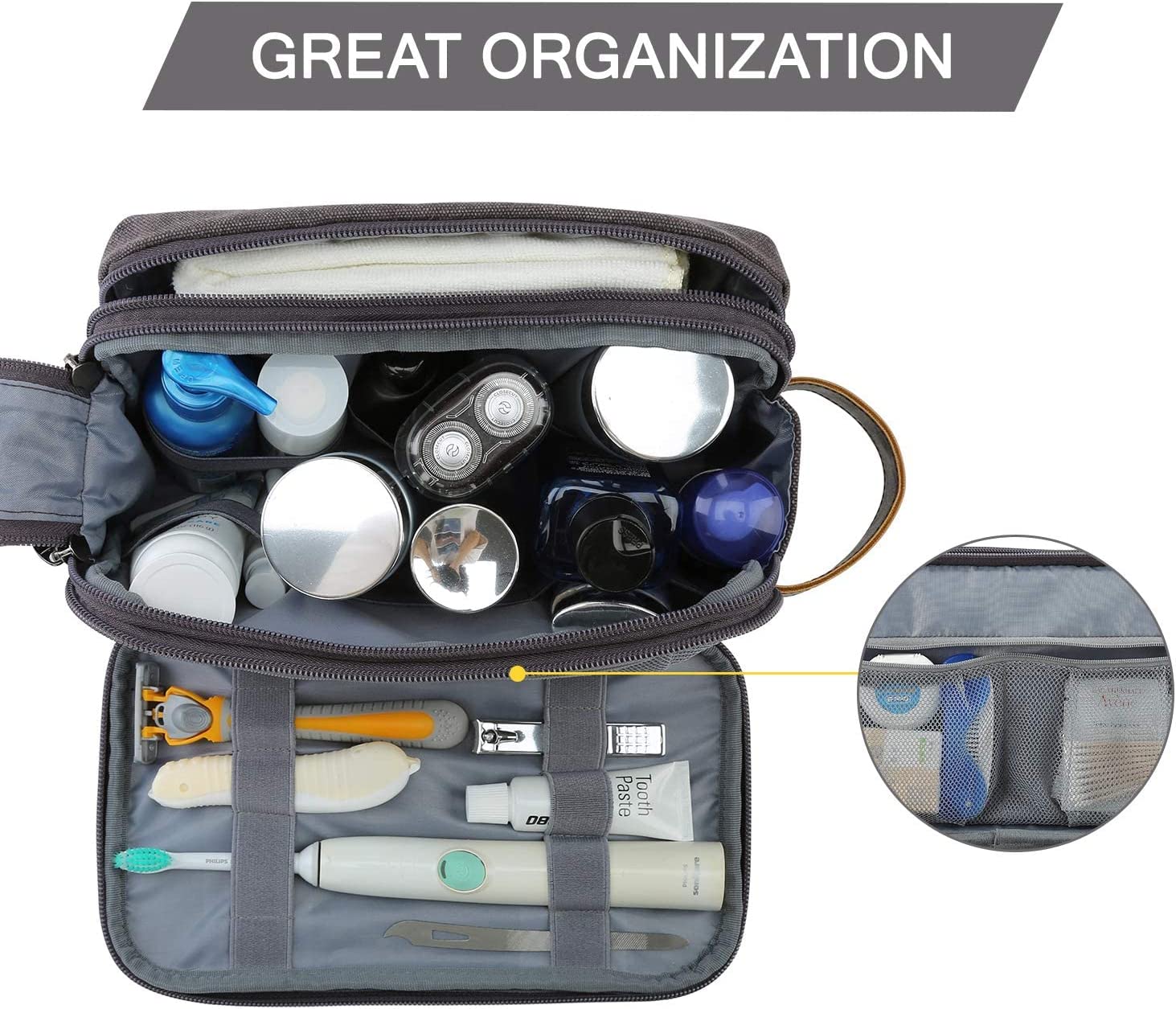 BAGSMART 男士洗漱包，旅行洗漱收纳袋 Dopp Kit 洗漱用品防水剃须袋