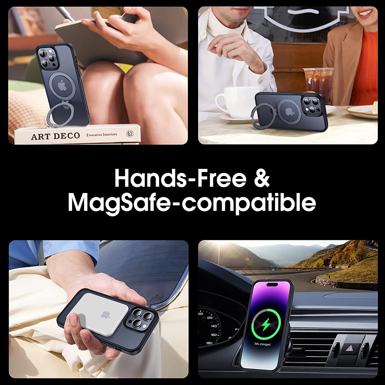 CASEKOO 适用于 iPhone 14 Pro Max 手机壳带磁性隐形支架 [军用防摔保护] [兼容 MagSafe] 男女防震超薄半透明哑光手机壳 6.7 英寸 2022，黑色