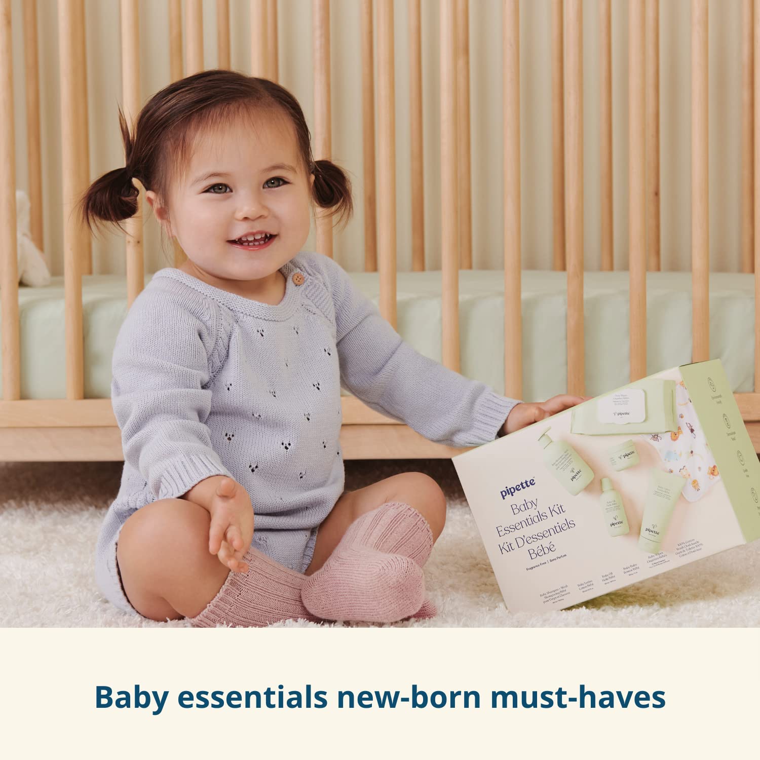 Pipette Baby Essentials Kit - 中性婴儿礼品套装，低过敏性，石油和化学成分无香精，天然保湿植物提取角鲨烷，6 件套