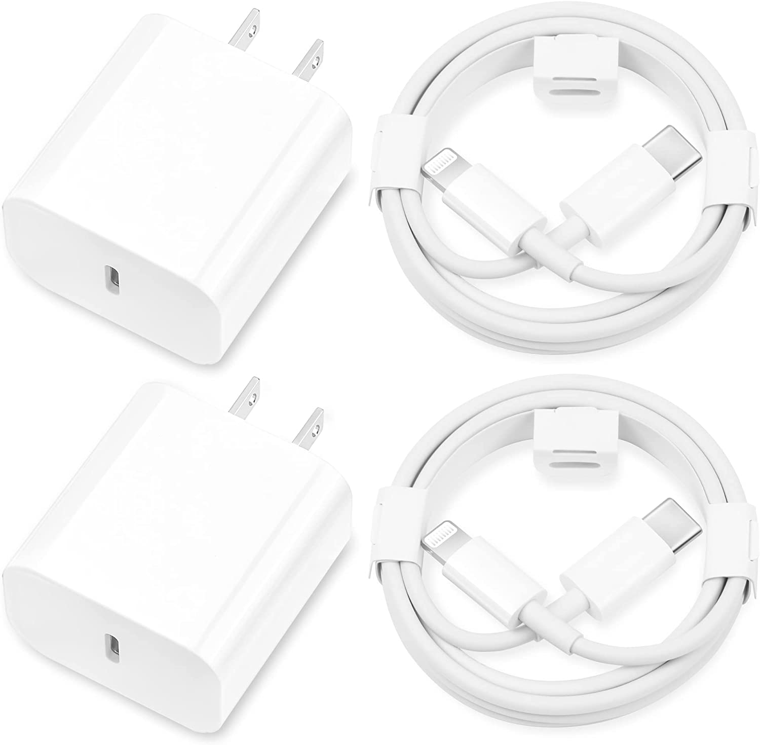 iPhone 充电器快速充电，【Apple MFi 认证】2 件装 20W Type C 快速充电器座，带 6FT USB C 至<lightning 数据线，适用于 iPhone 14/13/13 Pro/12/12 Pro/12 Pro Max/11/Xs Max/XR/X ,iPad,AirPods Pro