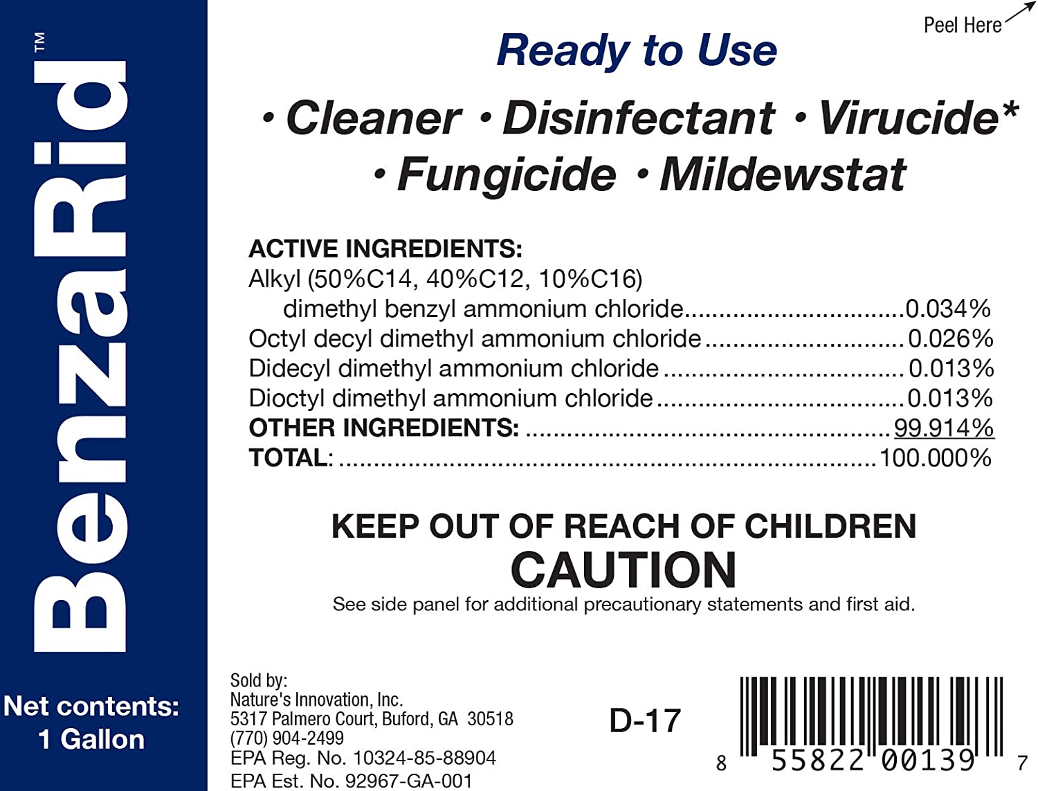 BenzaRid 专业消毒剂 32oz |医用级消毒剂和杀病毒剂，根除 MRSA、H1N1、H5N1 病毒、诺如病毒、禽流感、葡萄球菌，无需冲洗，无需擦拭，EPA 注册