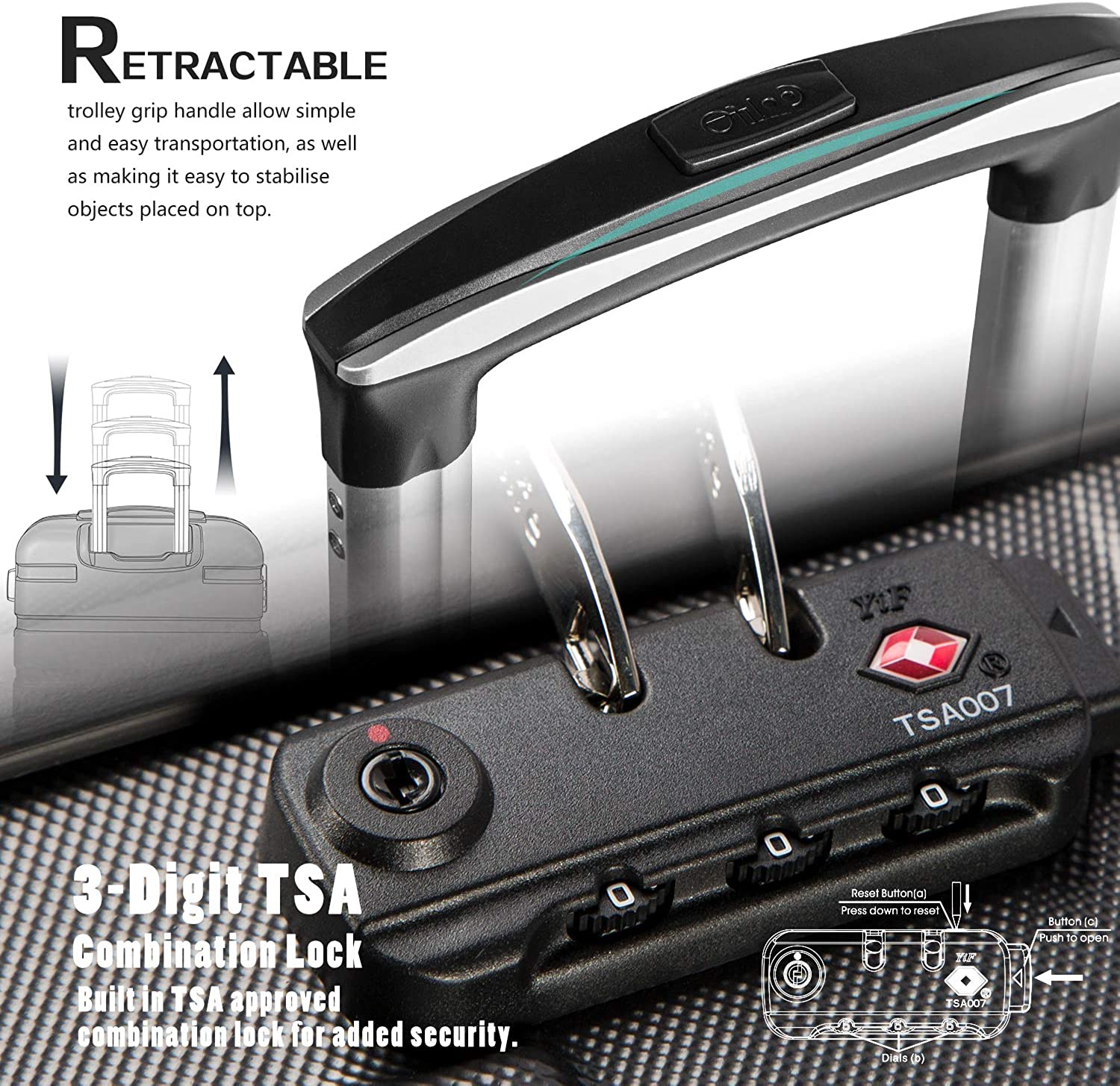 Coolife Luggage 3 件套 Suitcase Spinner Hardshell<lightweight TSA Lock 4 件套