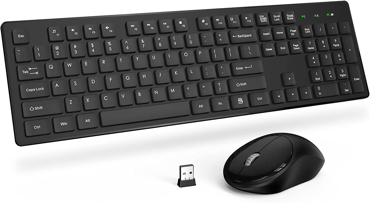 无线键盘和鼠标，Trueque Silent 2.4GHz 无绳全尺寸 USB 键盘鼠标组合，电池寿命长，无线无延迟，适用于计算机、笔记本电脑、PC、Windows、Mac、Chrome 操作系统（黑色）