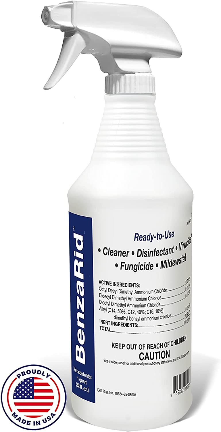 BenzaRid 专业消毒剂 32oz |医用级消毒剂和杀病毒剂，根除 MRSA、H1N1、H5N1 病毒、诺如病毒、禽流感、葡萄球菌，无需冲洗，无需擦拭，EPA 注册