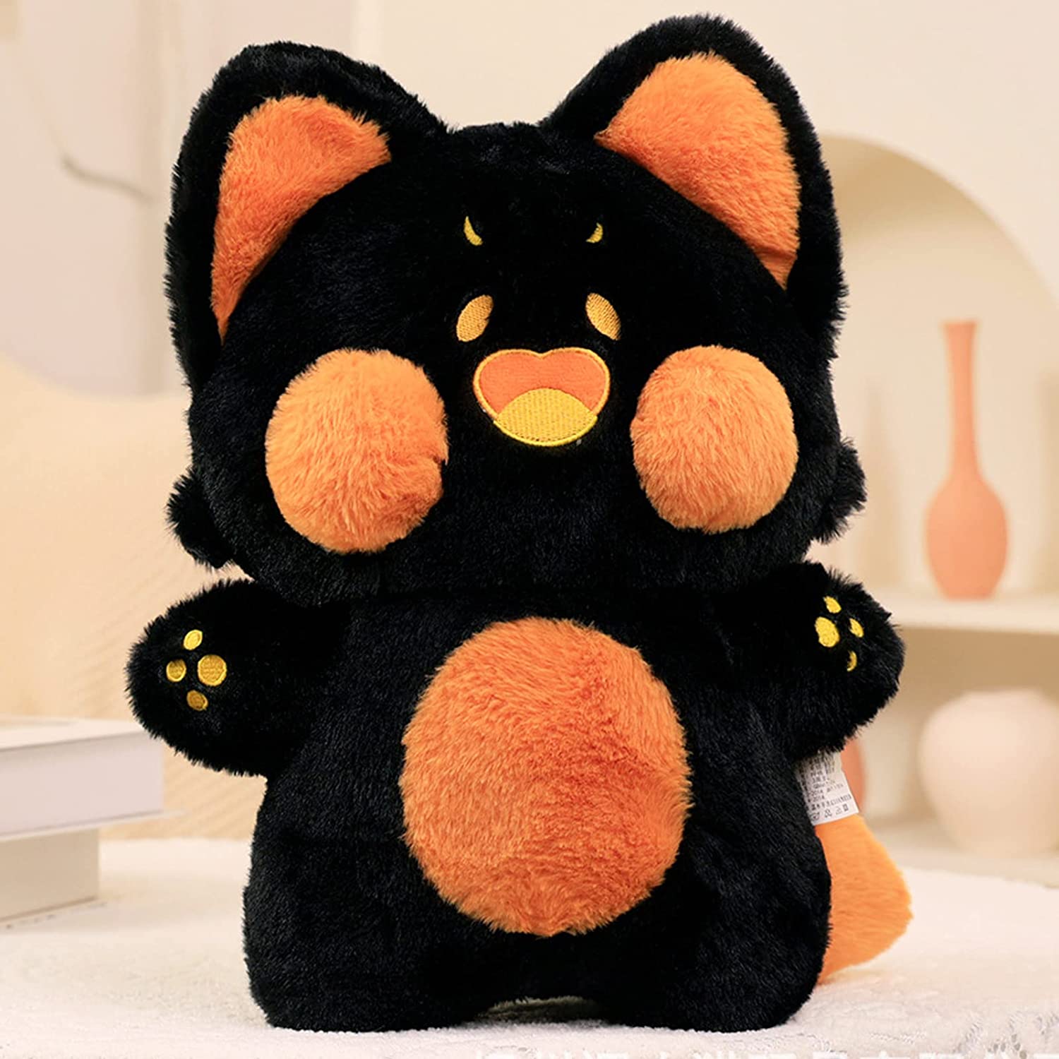 PERUKOYO 猫毛绒玩具猫毛绒动物抱枕卡哇伊毛绒玩具，柔软毛绒玩偶黑猫毛绒玩具猫抱枕男孩女孩