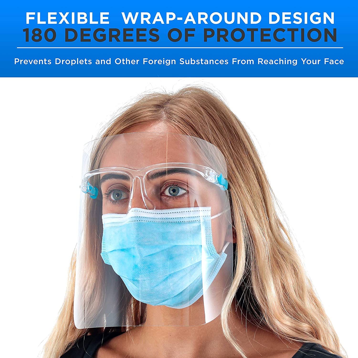 TCP Global Salon World Safety Face Shields with Glasses Frames（4 件装）- 超透明防护全面罩，保护眼睛、鼻子、嘴巴 - 防雾 PET 塑料卫生液滴防溅罩
