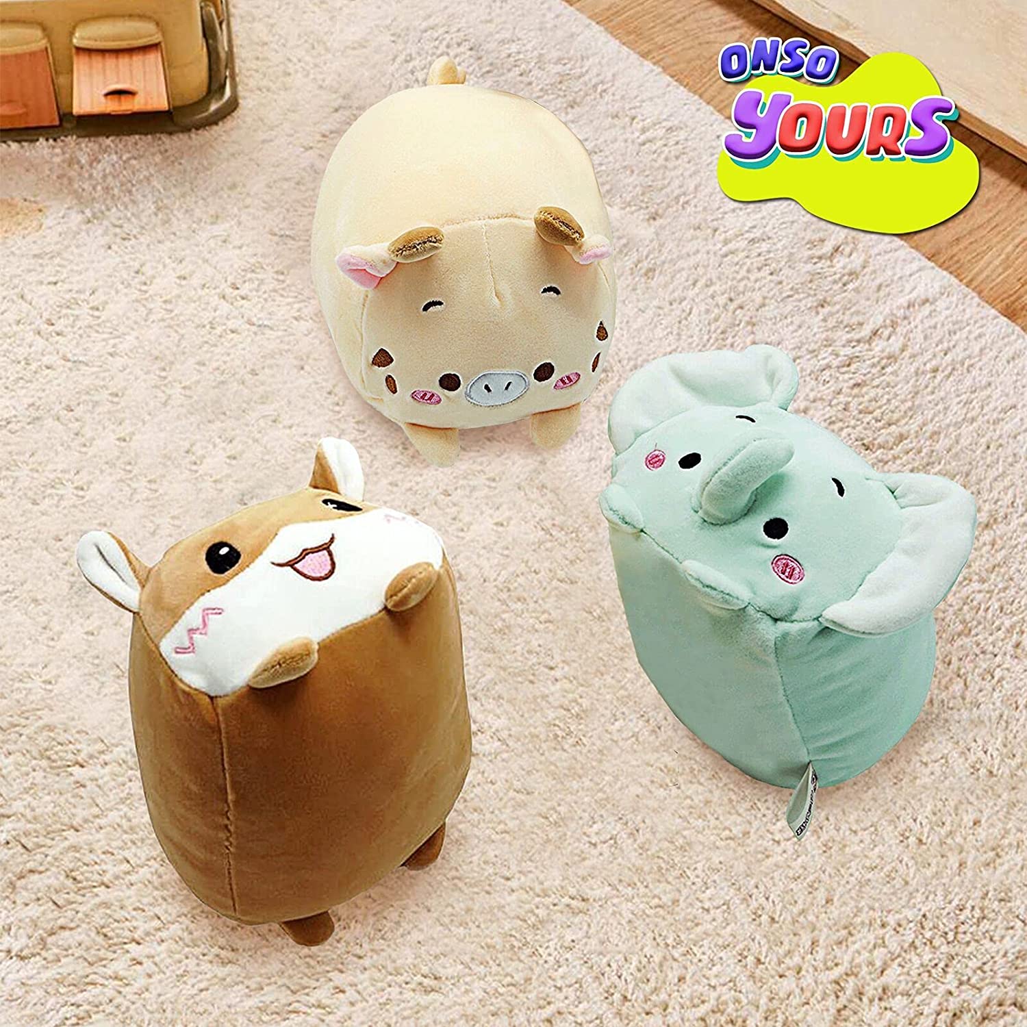 Onsoyours 毛绒玩具套装，3 件装大象、鹿和仓鼠填充动物玩具，创意装饰可爱毛绒枕头 9 英寸，适合儿童女孩男孩（大象/鹿/仓鼠）